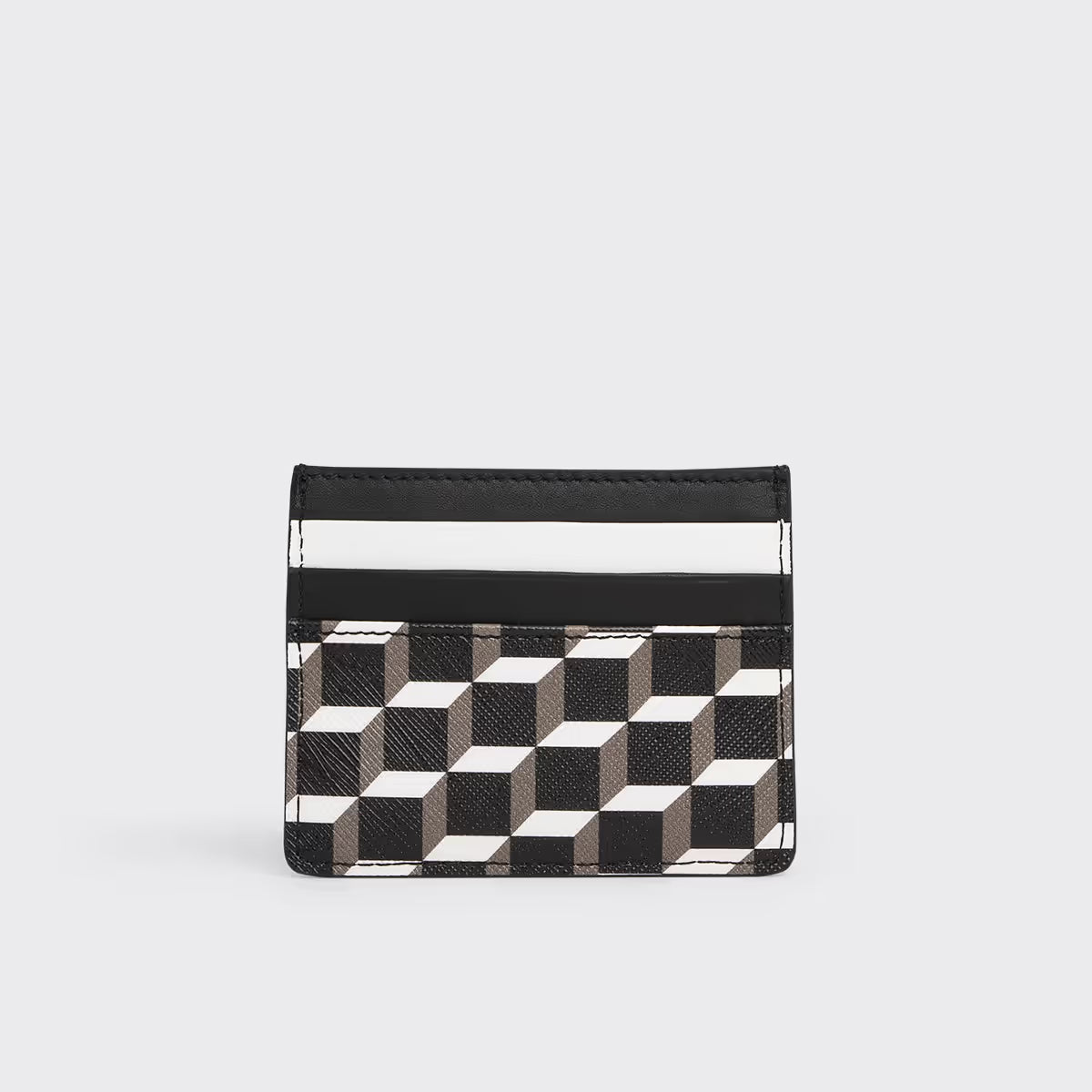 Porte-Cartes Cube Perspective Noir & Blanc en Toile Enduite