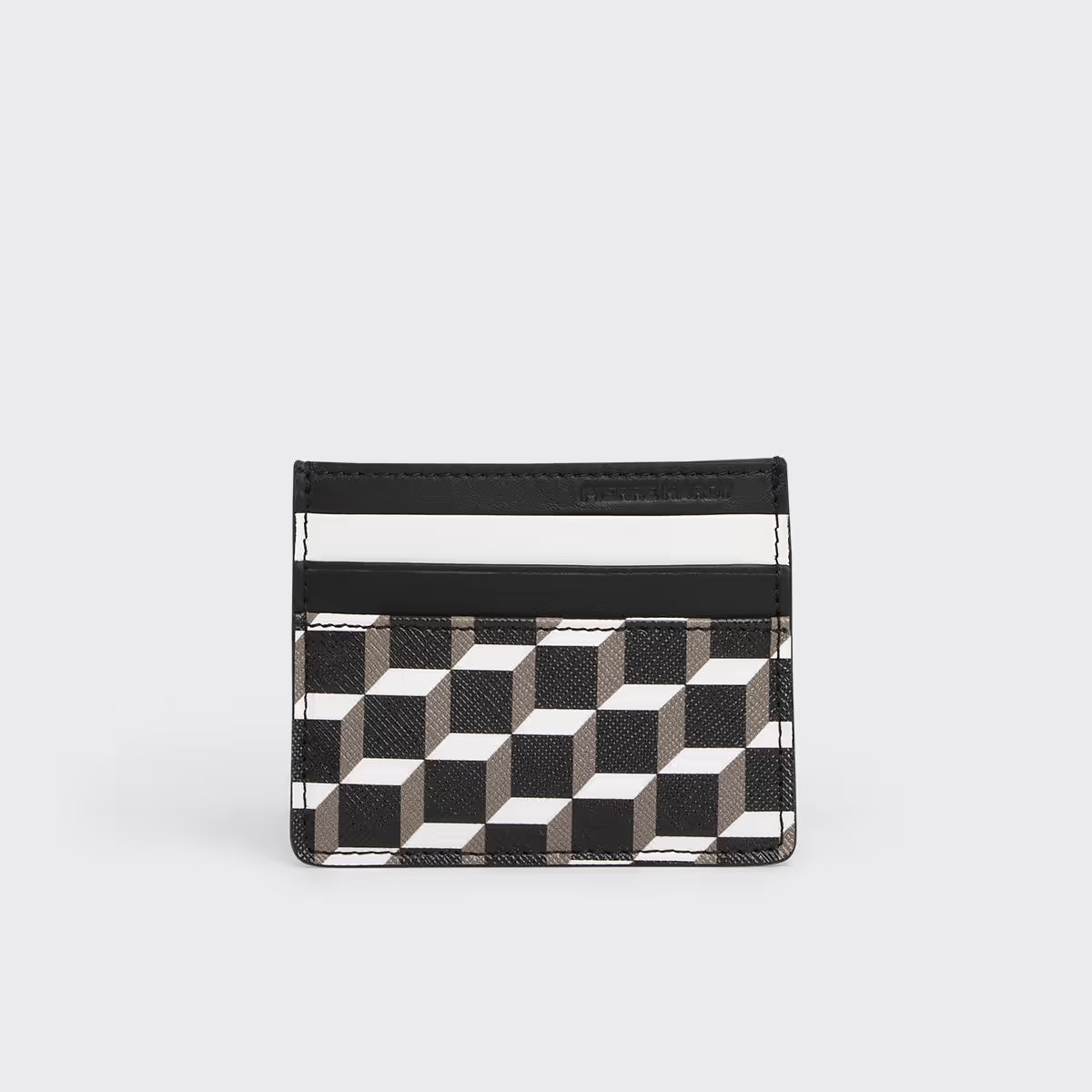 Porte-Cartes Cube Perspective Noir & Blanc en Toile Enduite